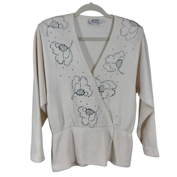 Vintage St John for Saks Sweater with bejeweled floral pattern 10 medium - Picture 1 of 7